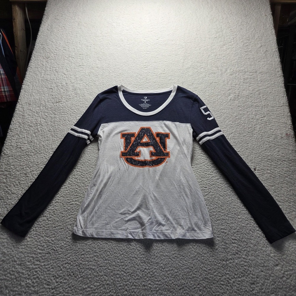 Auburn Tigers Shirt Womens Large Blue White NCAA Football Colosseum Long Sleeve